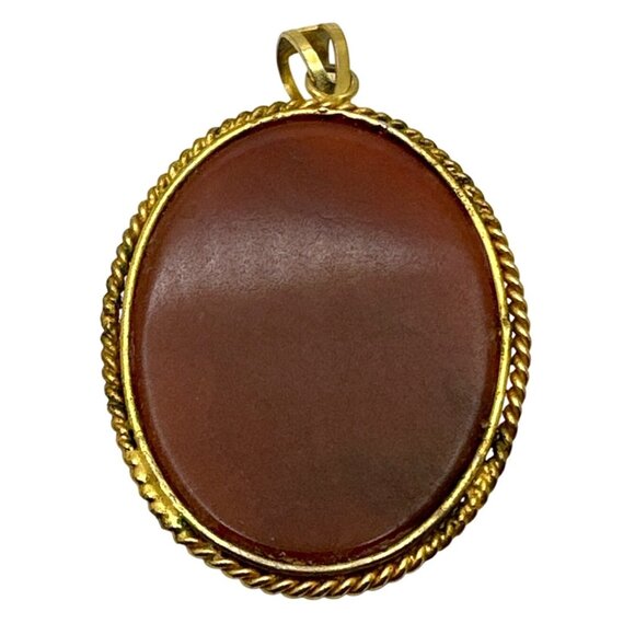Vintage Cabochon Red Jasper Pendant Gold Tone Statement Boho Regal Timeless Chic - Picture 7 of 8